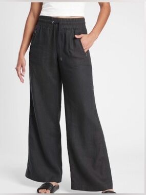 Athleta Cabo Linen Wide Leg Pants- 100% Linen. Black. Size 0P